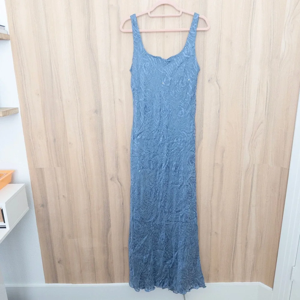 Alex Evenings Silk Dress Set 12 Blue 2 Piece Burnout Floral Formal Wedding Fairy